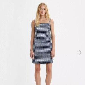 Spaghetti Strap Mini Dress Blue White Checkered Sleeveless Casual
